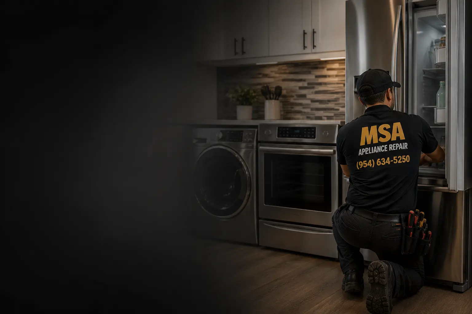 MSA Appliance Repair technician servicing an appliance in a South Florida home