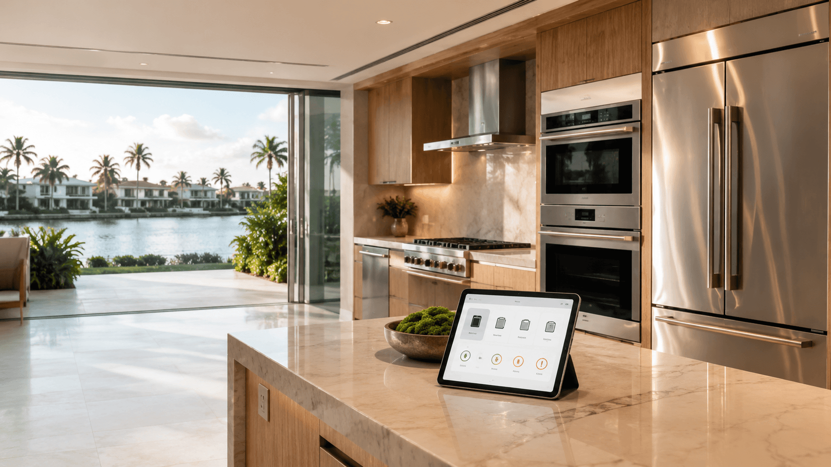 Luxury South Florida kitchen with appliance troubleshooting display