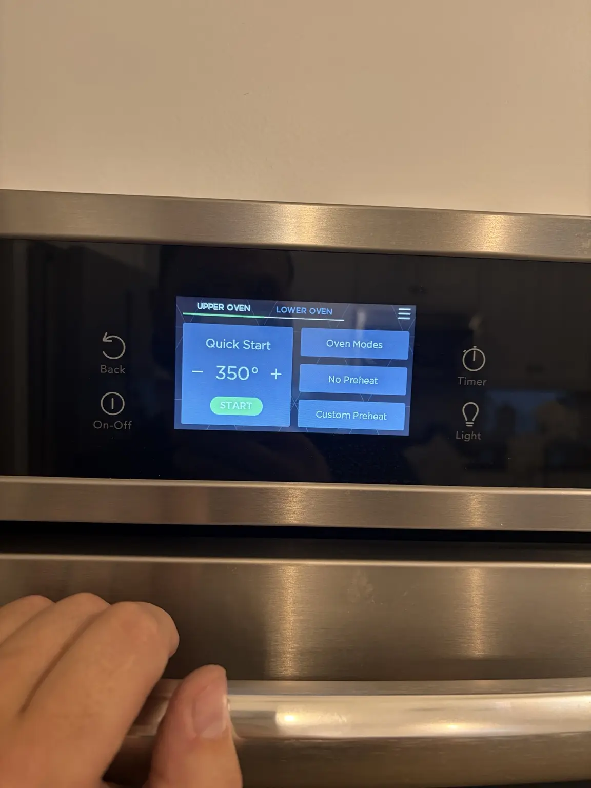 KitchenAid double wall oven set to 350 degrees during post-repair heating test