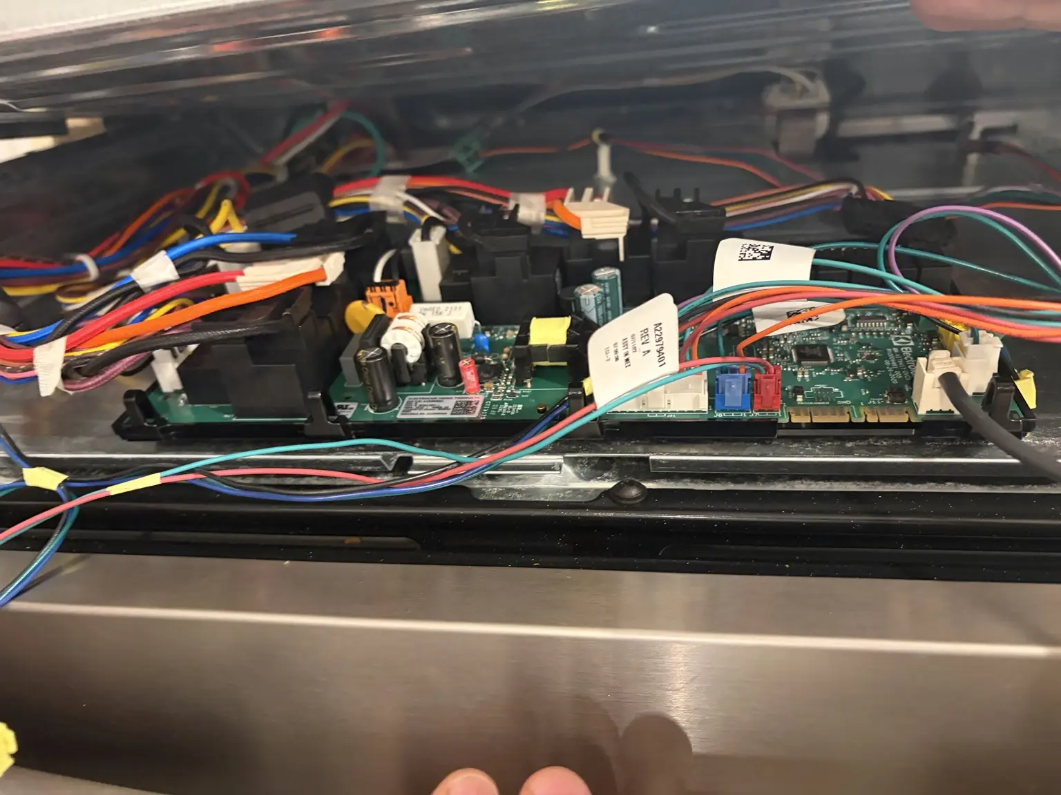 KitchenAid double wall oven main electronic control board accessed for replacement in Wellington