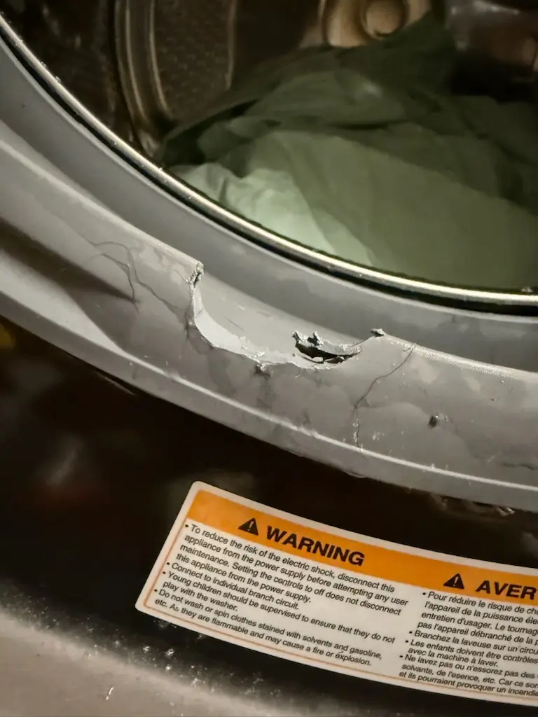 Torn LG front-load washer door gasket before replacement in Boca Raton Florida