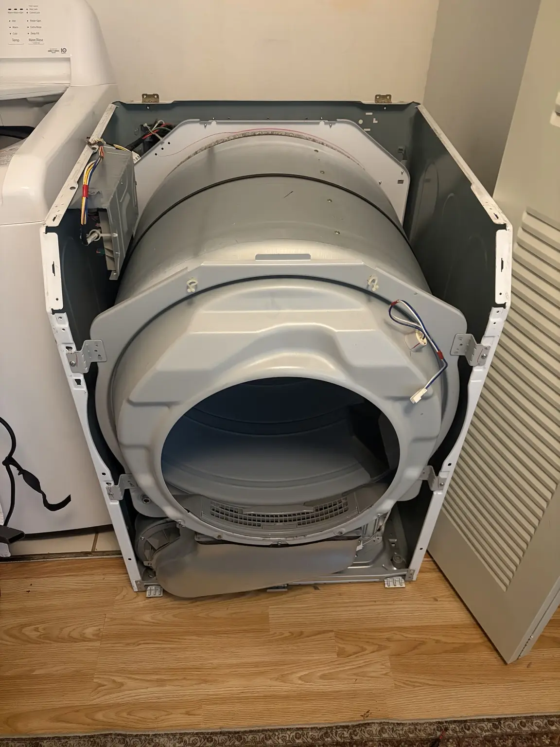 Samsung dryer disassembled for temperature sensor diagnosis in Davie Florida