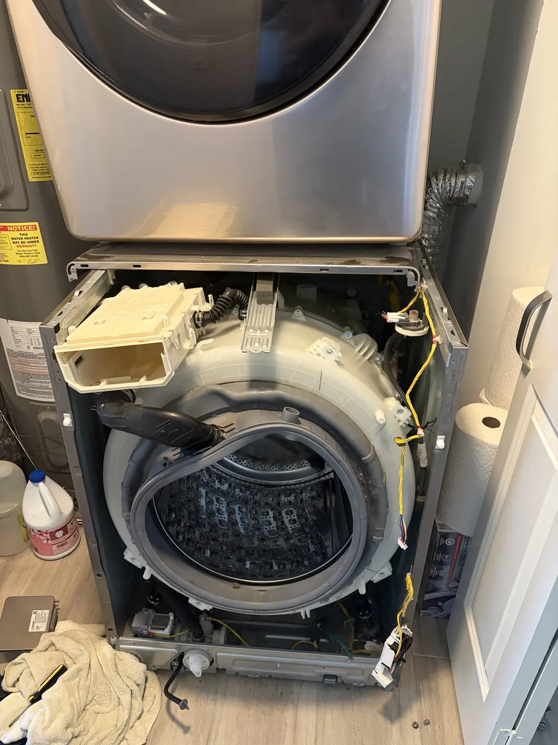 Samsung front-load washer disassembled for an outer tub repair in Pompano Beach Florida