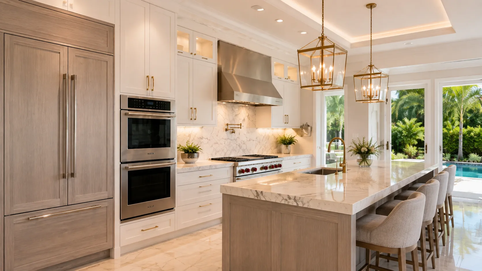 Bright modern South Florida kitchen with built-in appliance suite